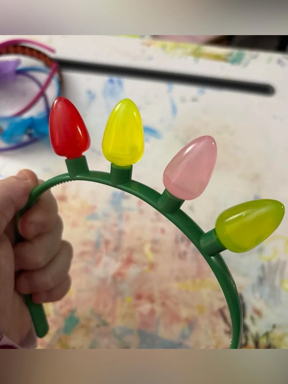 Green Kids Headband with Pink, Yellow and Red Light-Bulb Accents